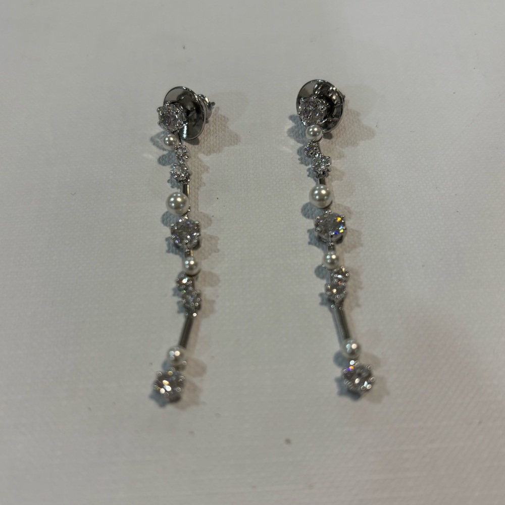 Swarovski Silver and White Crystal Drop Earrings - Picture 2 of 6